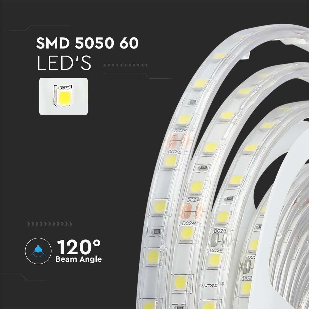 VT-5050 60 10W/M LED STRIP LIGHT 6400K IP65 24V (5M/ROLL)(PRICE PER M)