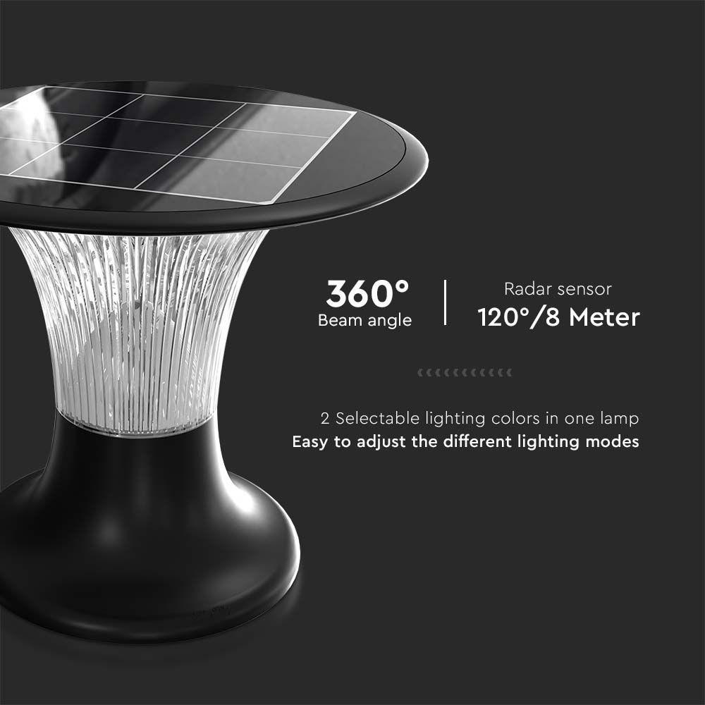 VT-426 15W LED SOLAR PILAR LIGHT-DIAMOND 2200LM LiFePO4 BATTERY 3.2V 6000mAh 6000K+4000K BLACK