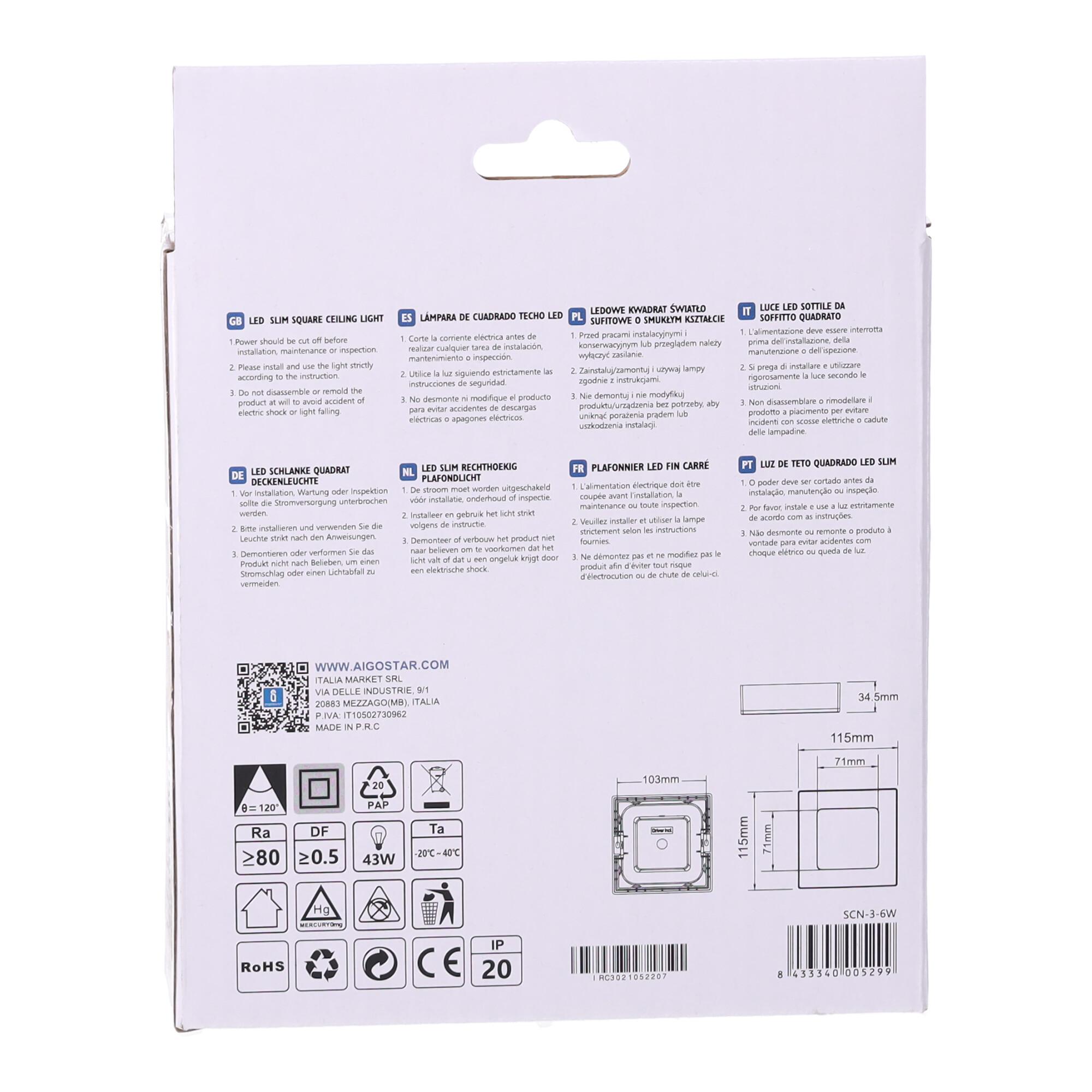 E6 LED  Surface-mounted Square Downlight 6W White Light