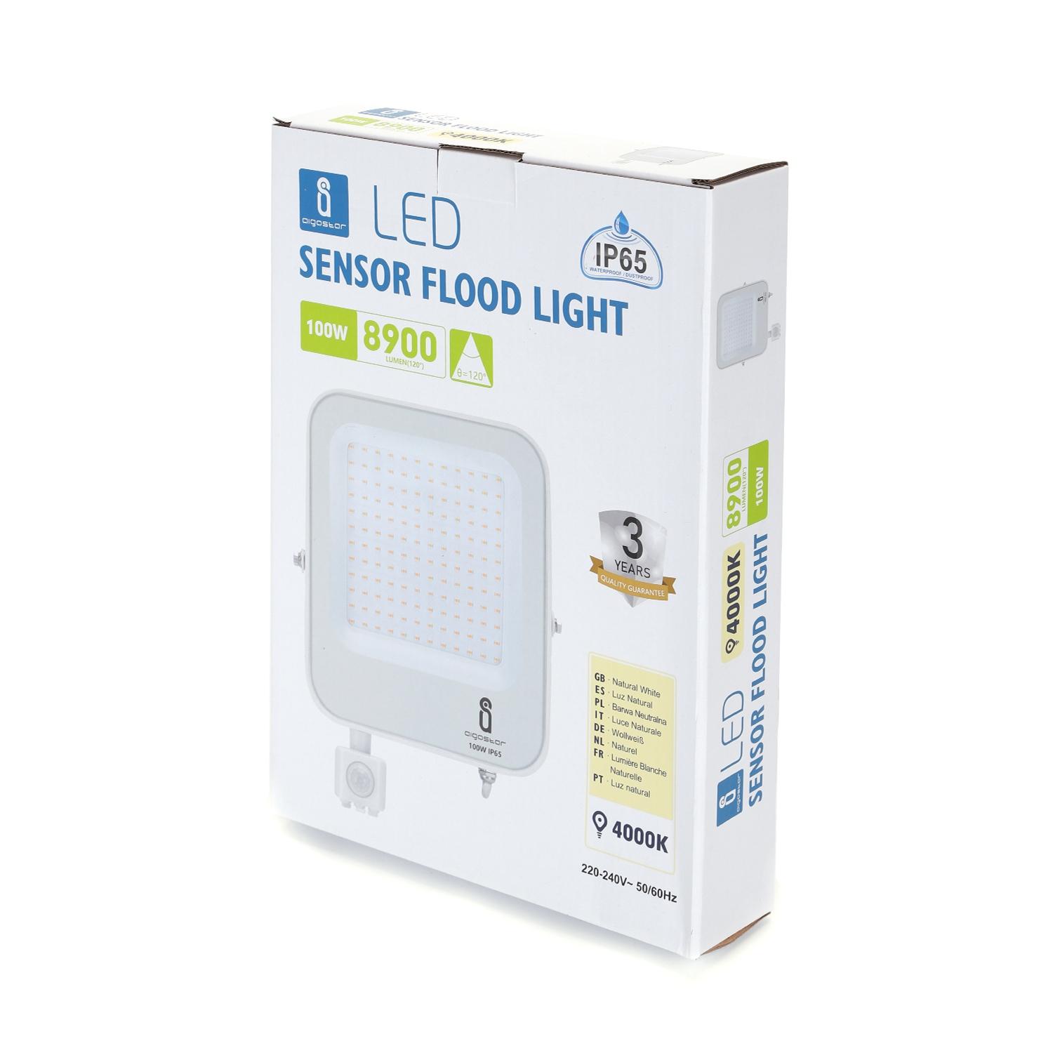 LED Floodlight with Sensor White 100W