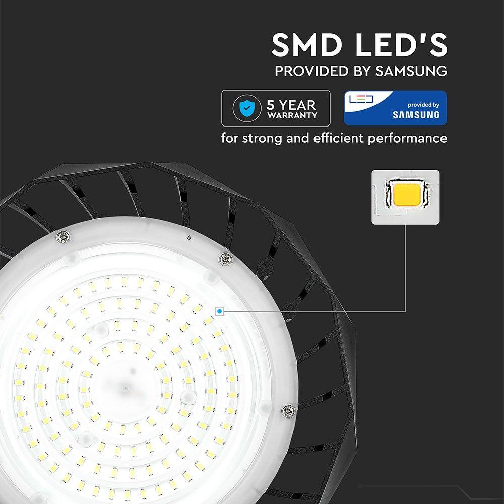 100W HIGHBAY ( Zasilacz SAMSUNG ), Barwa:6000K, Obudowa: Czarna, Wydajność: 120lm/w, Kąt 90', VTAC, SKU 584