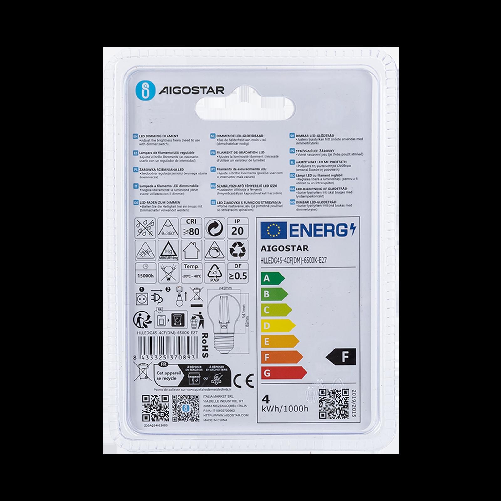 LED dimming filament G45 E27 4W 6500K