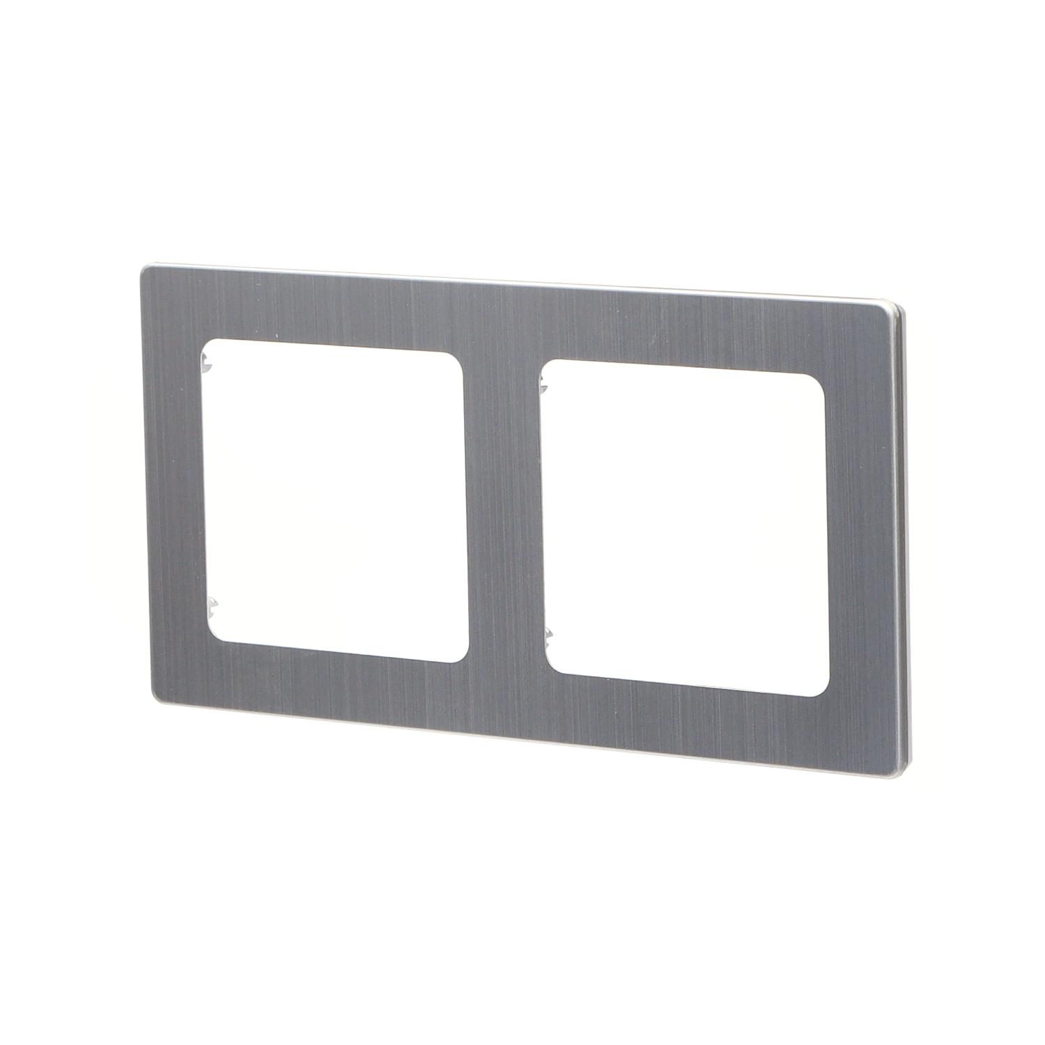 German-French Two Gang Aluminium Wall Plate Silver