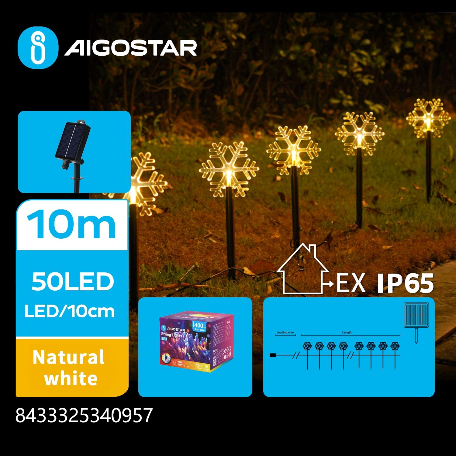 Solar snowflake ground-inserted light, warm white, 1m