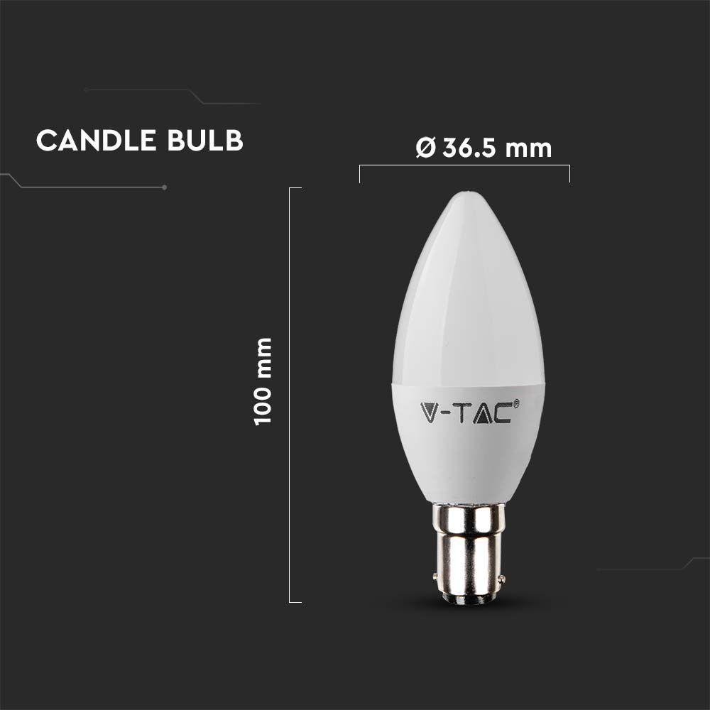 5.5W C35 Żarówka LED, Chip SAMSUNG, Barwa:3000K, Ściemniana, Trzonek:B15, VTAC, SKU 21861