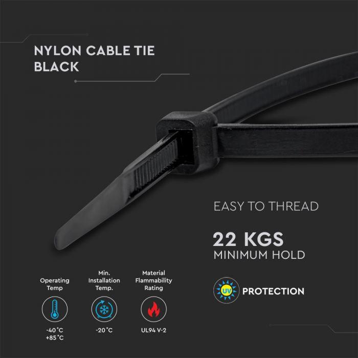 CABLE TIE 4.8*200mm BLACK (FLAMABILITY MATERIAL RATING - UL94-V2) 100PCS/PACK