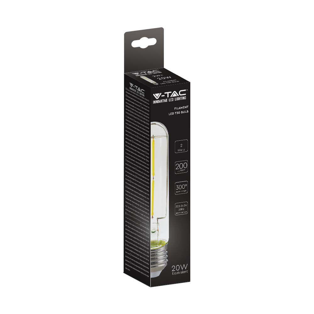 2W T30 Żarówka LED Filament, klosz: Transparentny, Barwa:2700K, Trzonek:E27, VTAC, SKU 217251