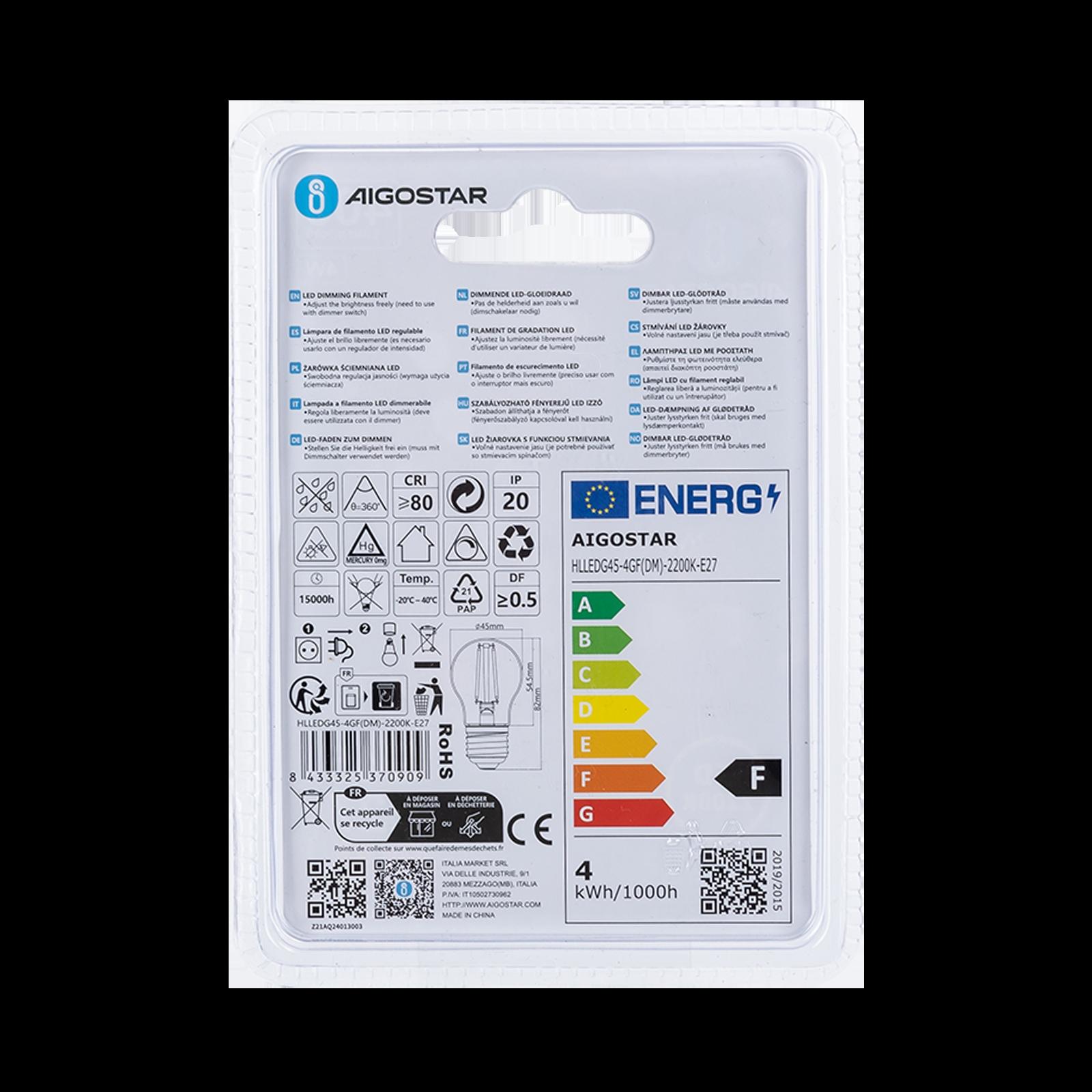 LED dimming filament G45 E27 4W 2200K