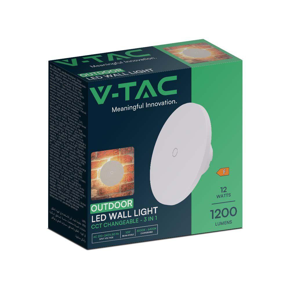 12W Kinkiet LED, Barwa:3w1 , Okrągły, Biały, Ściemniany, VTAC, SKU 7854