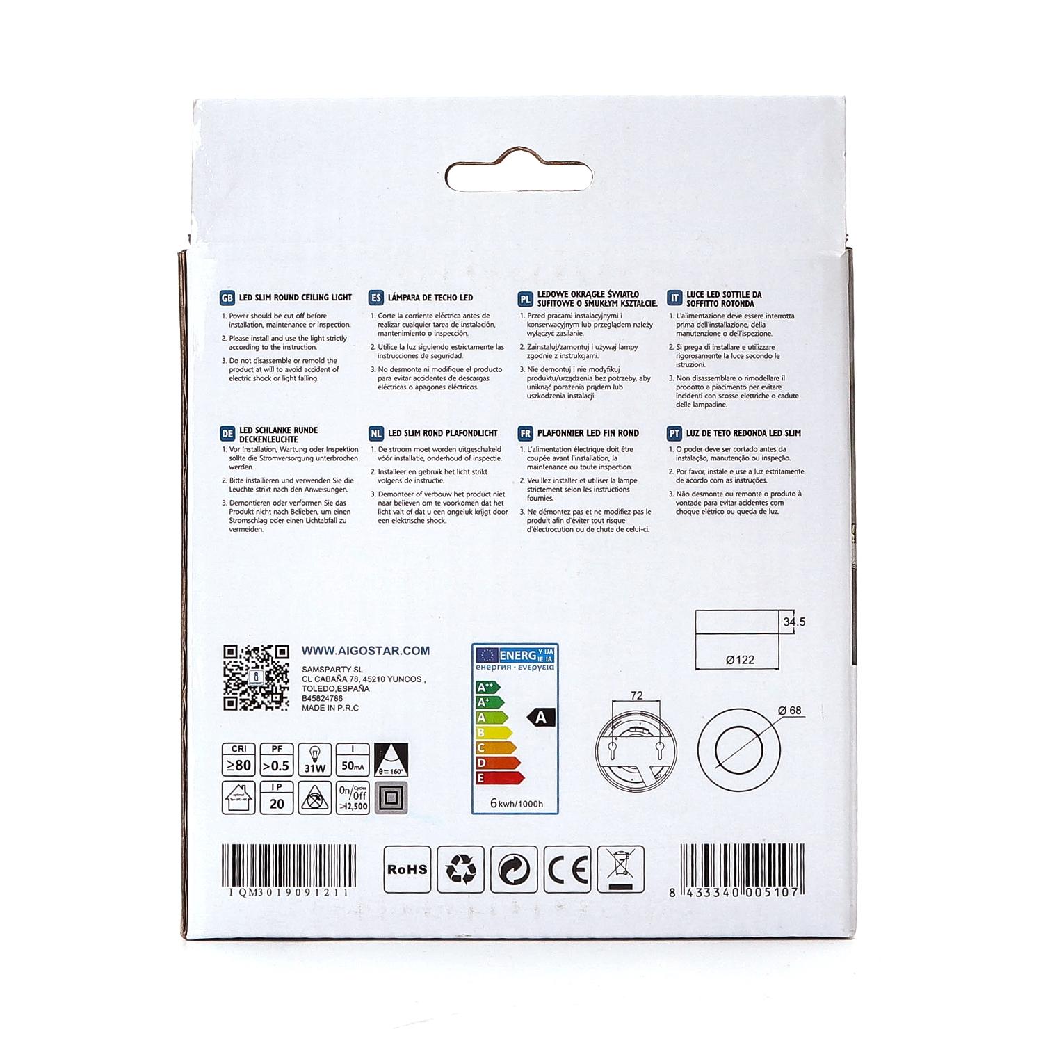 E6 LED  Surface-mounted Round Downlight 6W Natural Light