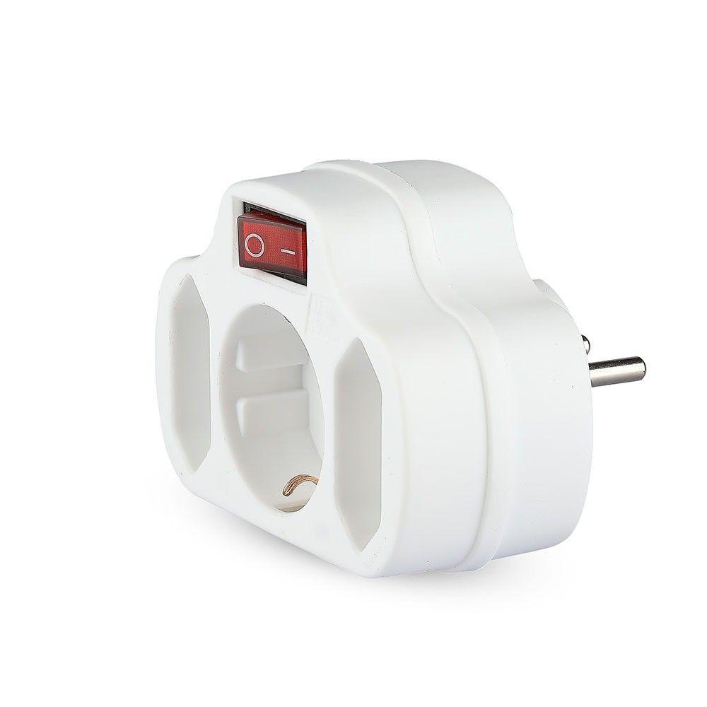 VT-1063 ADAPTER WITH 2 SOCKET 2.5A 1 SOCKET 16A WITH &EARTHING -WHITE