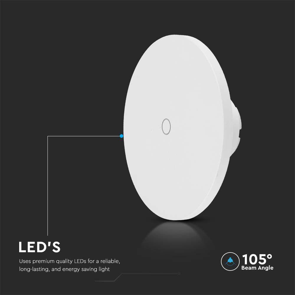 12W Kinkiet LED, Barwa:3w1 , Okrągły, Biały, Ściemniany, VTAC, SKU 7854