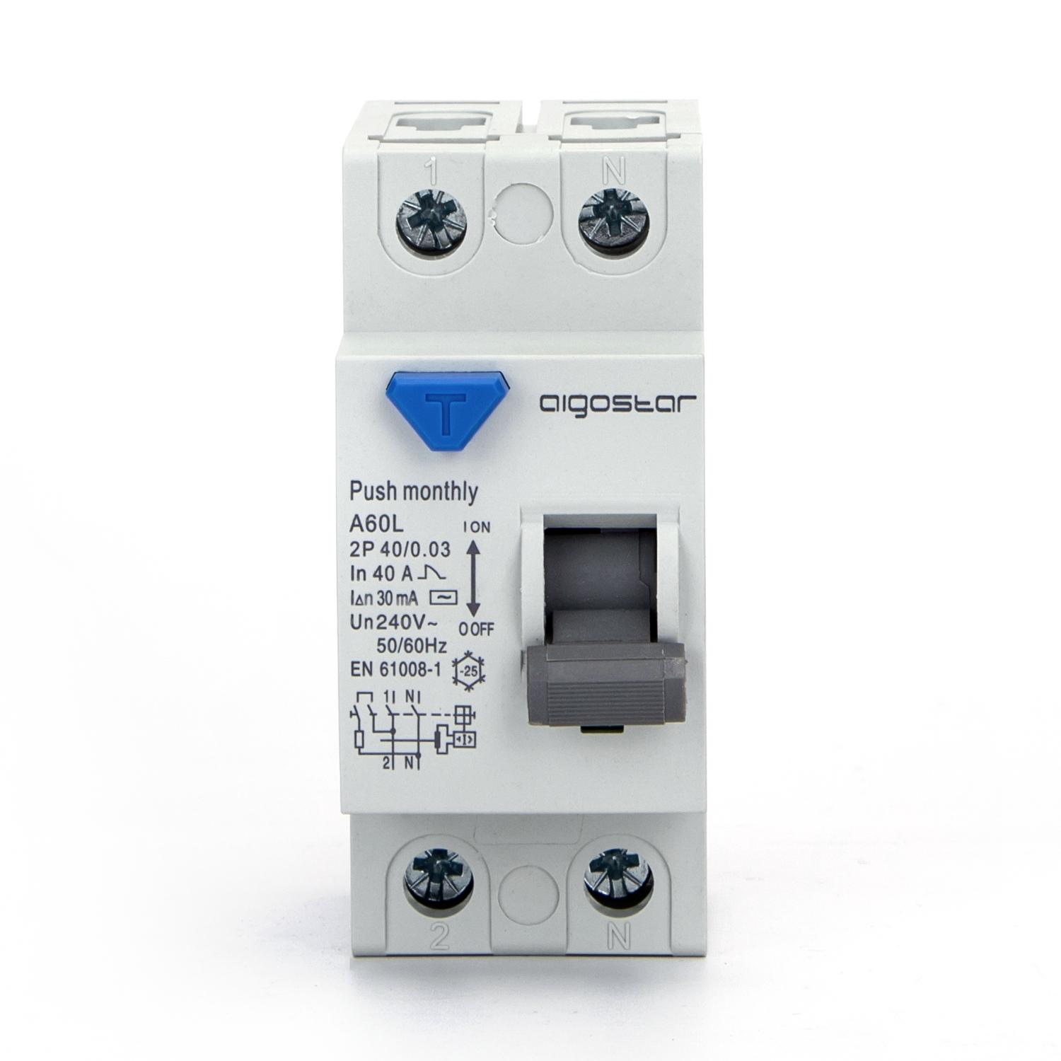 Residual Current Circuit Breaker 2P 40A 30mA AC Gray