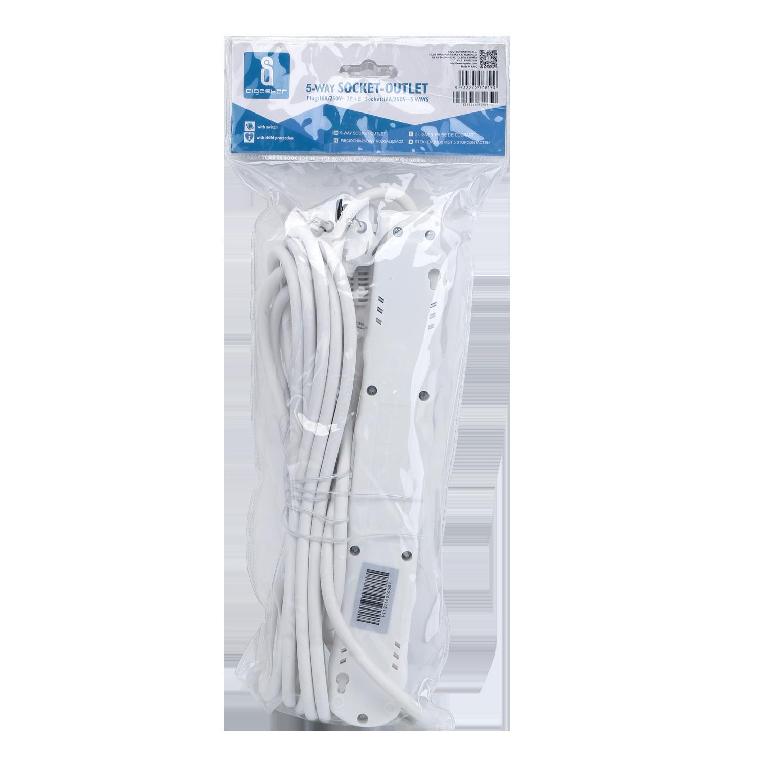 Power strips 5-way 5m H05VV-F 3G1.0m㎡ White