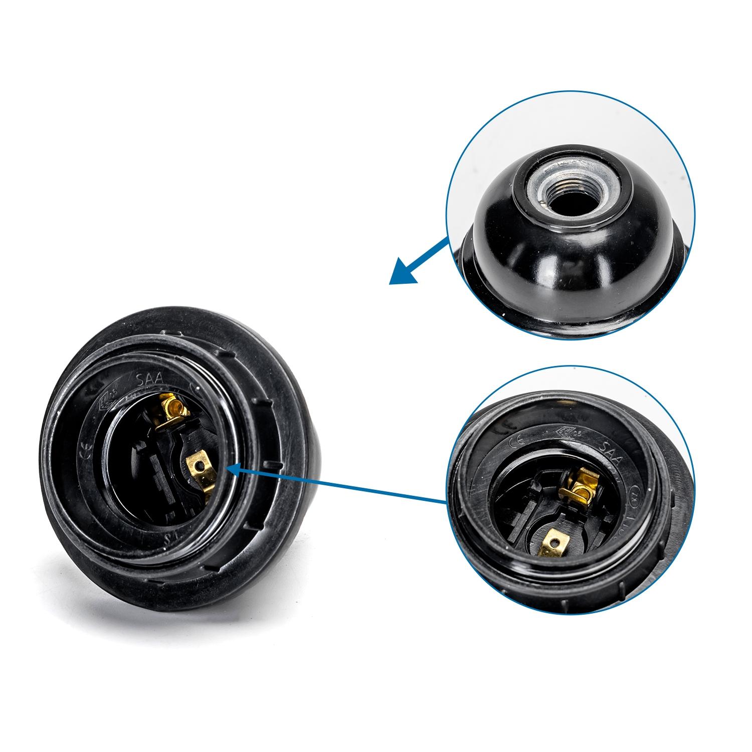 Bakelitowa oprawka samozaciskowa E27 z zaciskiem główkowym, z półgwintem, czarna