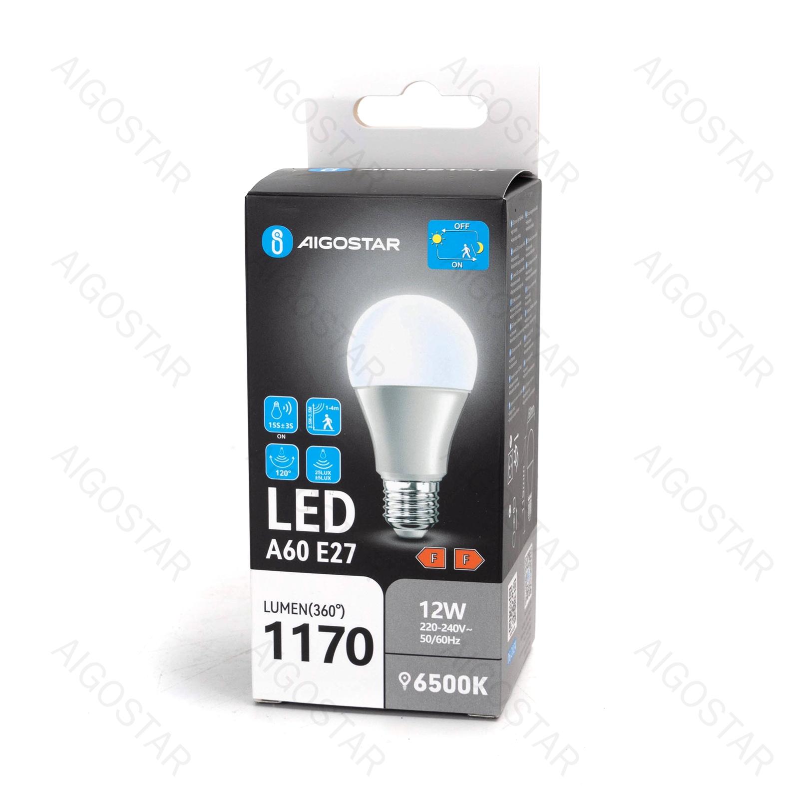 LED light sensitive induced and microwave sensor bulb A60 E27 12W 6500K