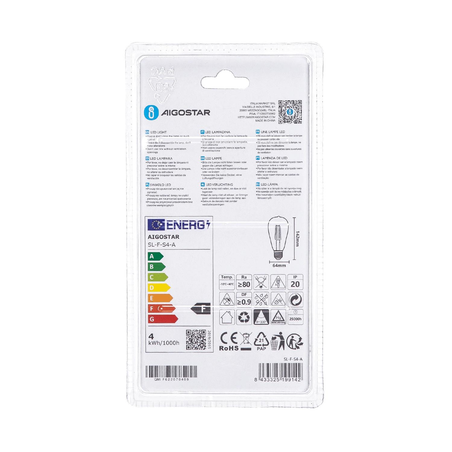 LED Filament Bulb (Amber) ST64 E27 4W