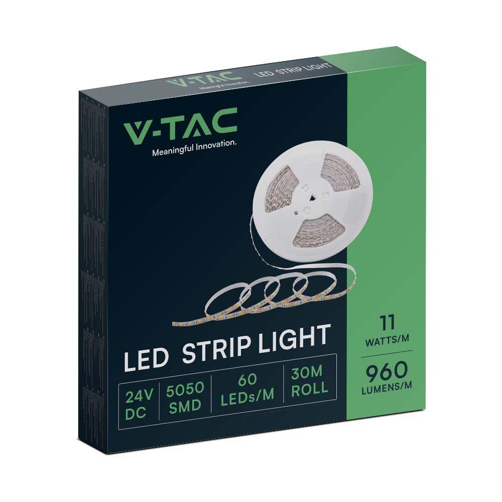 VT-5050 60 11W/M LED STRIP LIGHT 3000K 24V IP20 DOUBLE PCB 30M ROLL