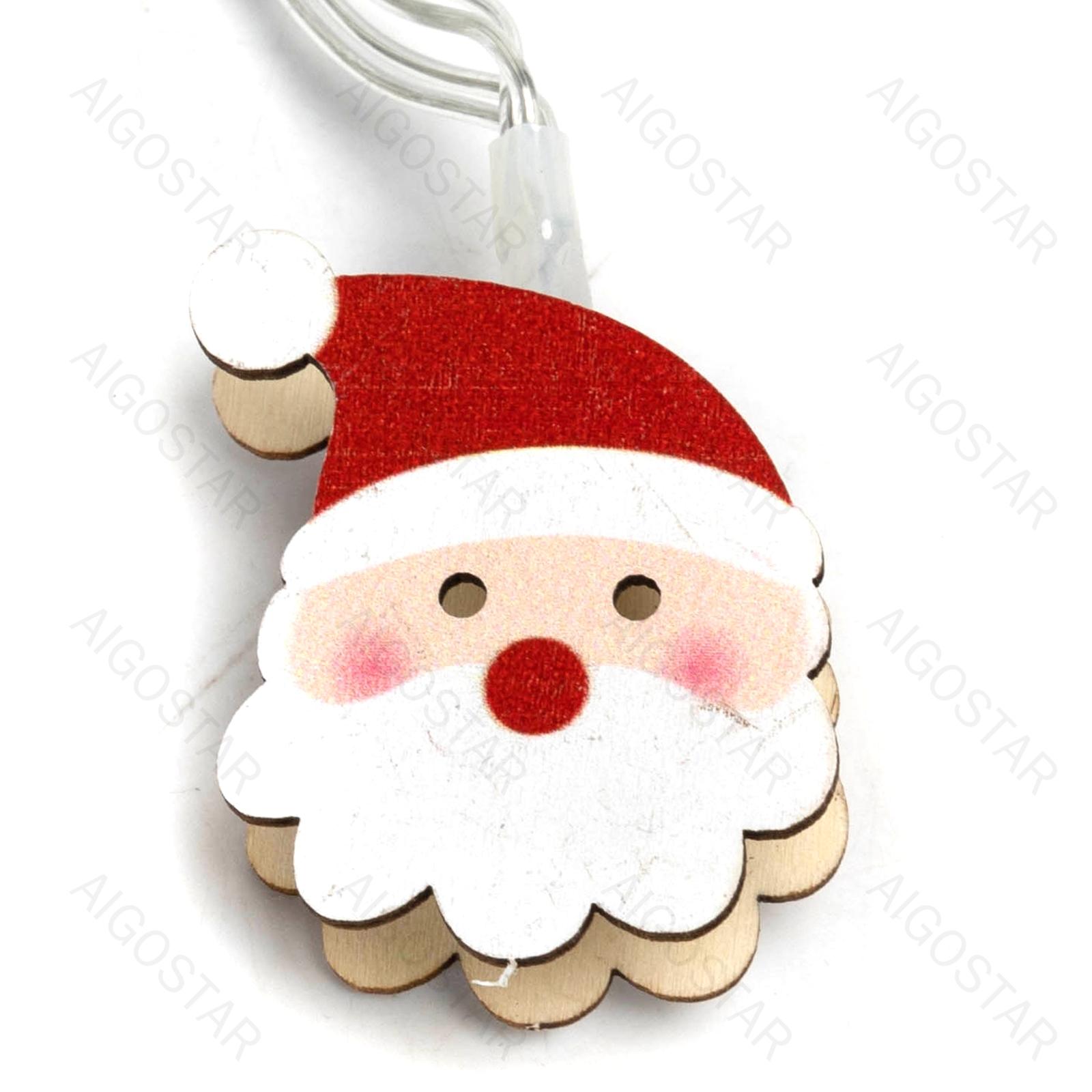 3AA battery string lights - wooden pendant Santa Claus, natural white, 1.5m