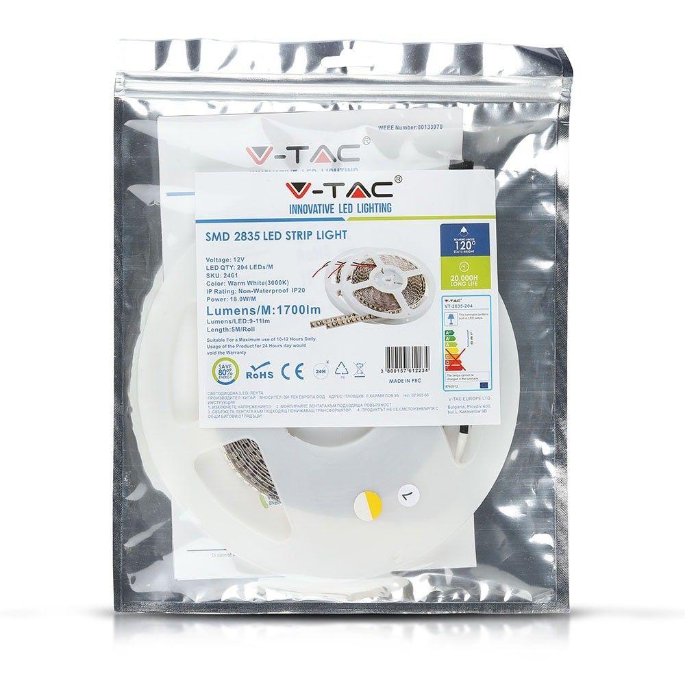 VT-2835-204 18W/M LED STRIP LIGHT 3000K IP20 (5M/ROLL)(PRICE PER M)