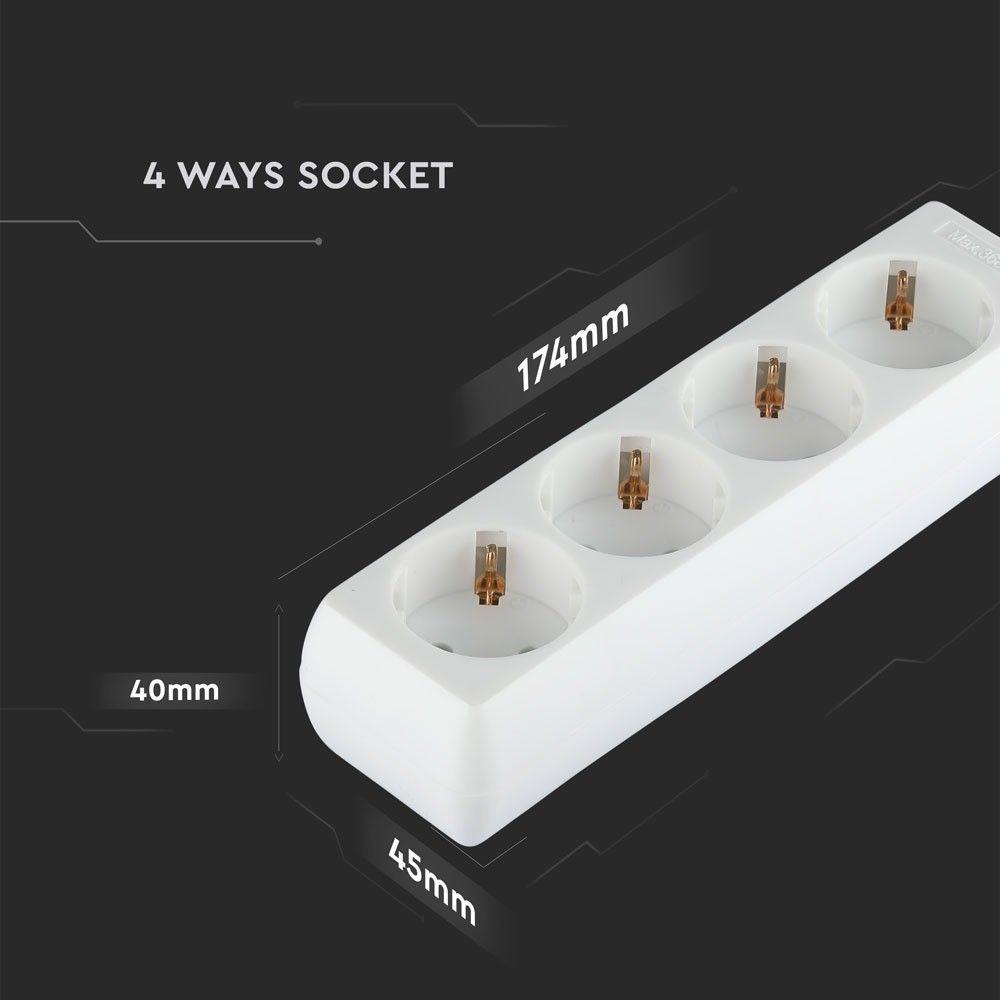 Przedłużacz mieszkaniowy 4 GN., 3x1.5 G. X 1.5M,  Biały, VTAC, SKU 8756