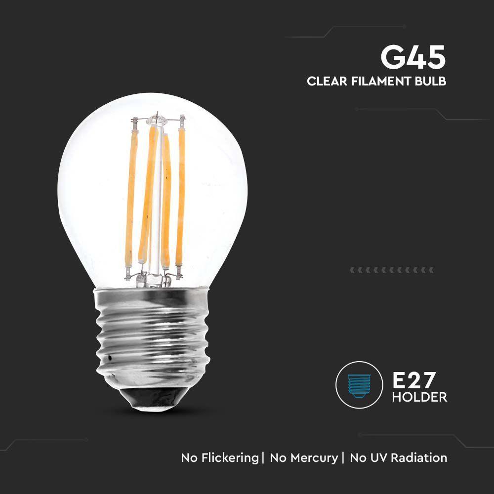 4W G45 Żarówka LED Filament, Klosz Transparentny, Barwa:3000K, Trzonek:E27, VTAC, SKU 214306