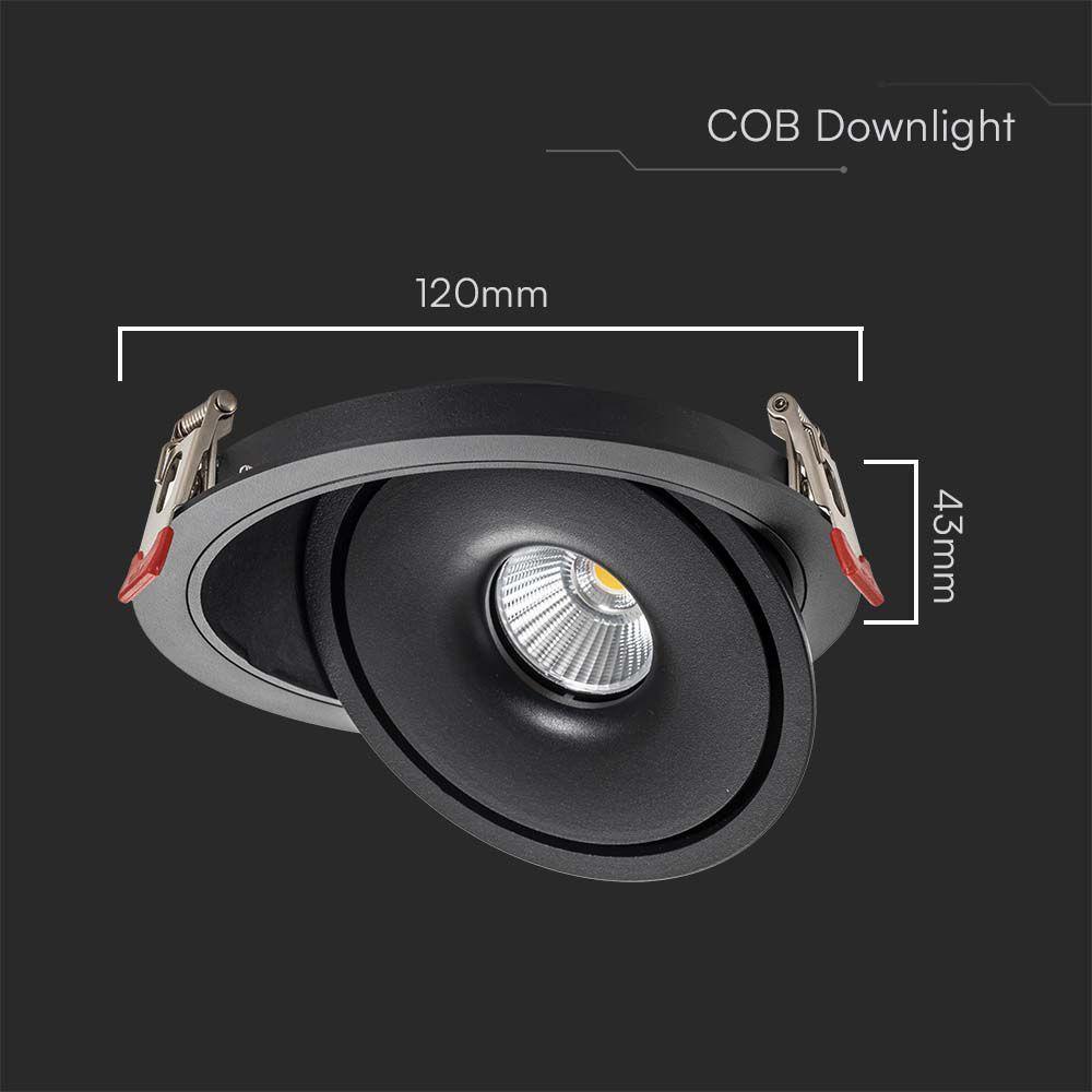 12W Oprawa COB Downlight LED, Barwa: 3w1, Obudowa: Czarna, VTAC, SKU 10578