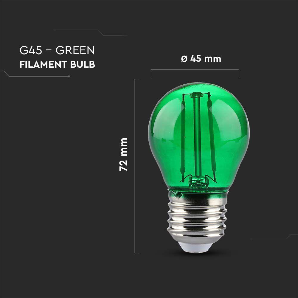 2W G45 Żarówka LED Filament, Zielony, Trzonek:E27, VTAC, SKU 217411