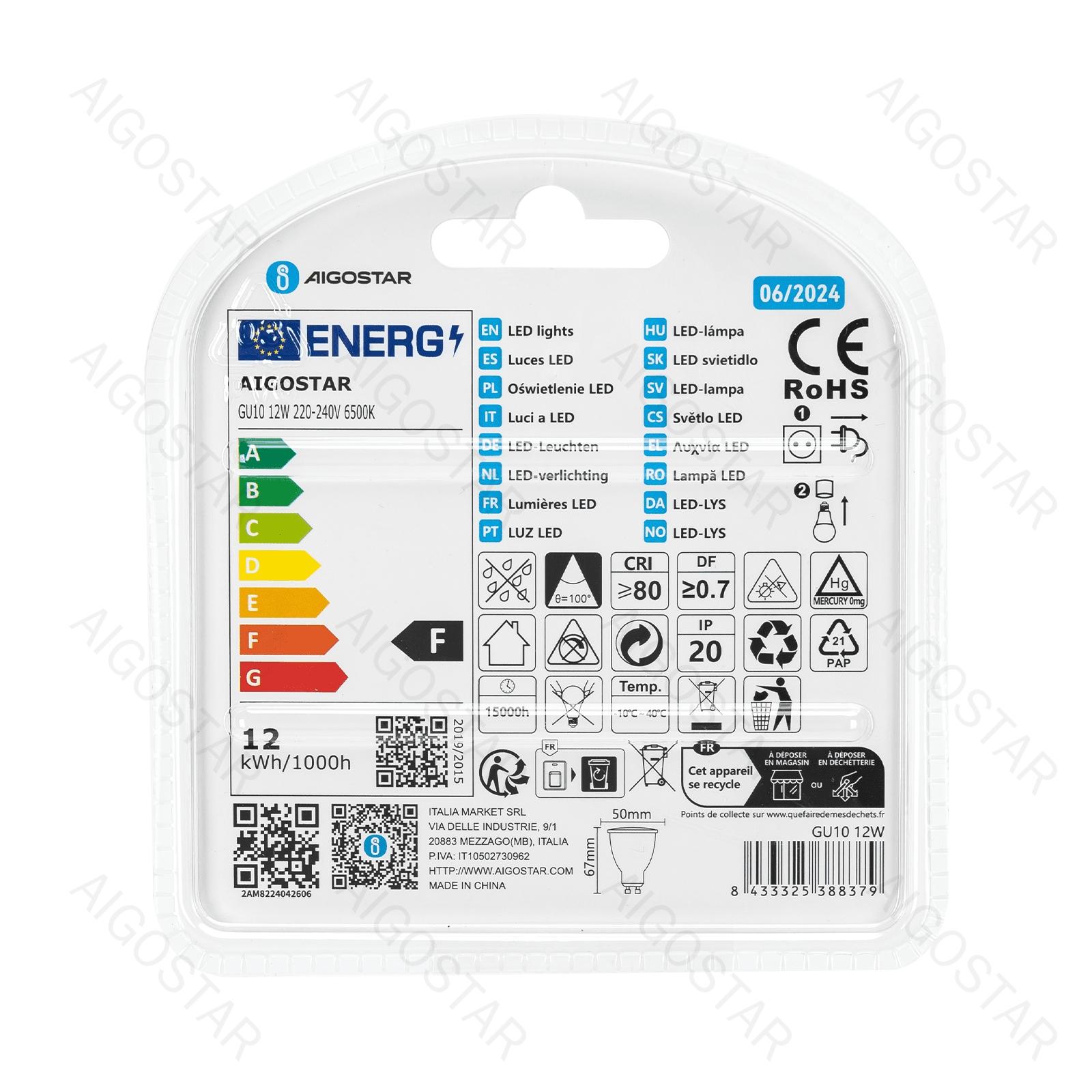 LED A5 GU10 12W 6500K/DOUBLE