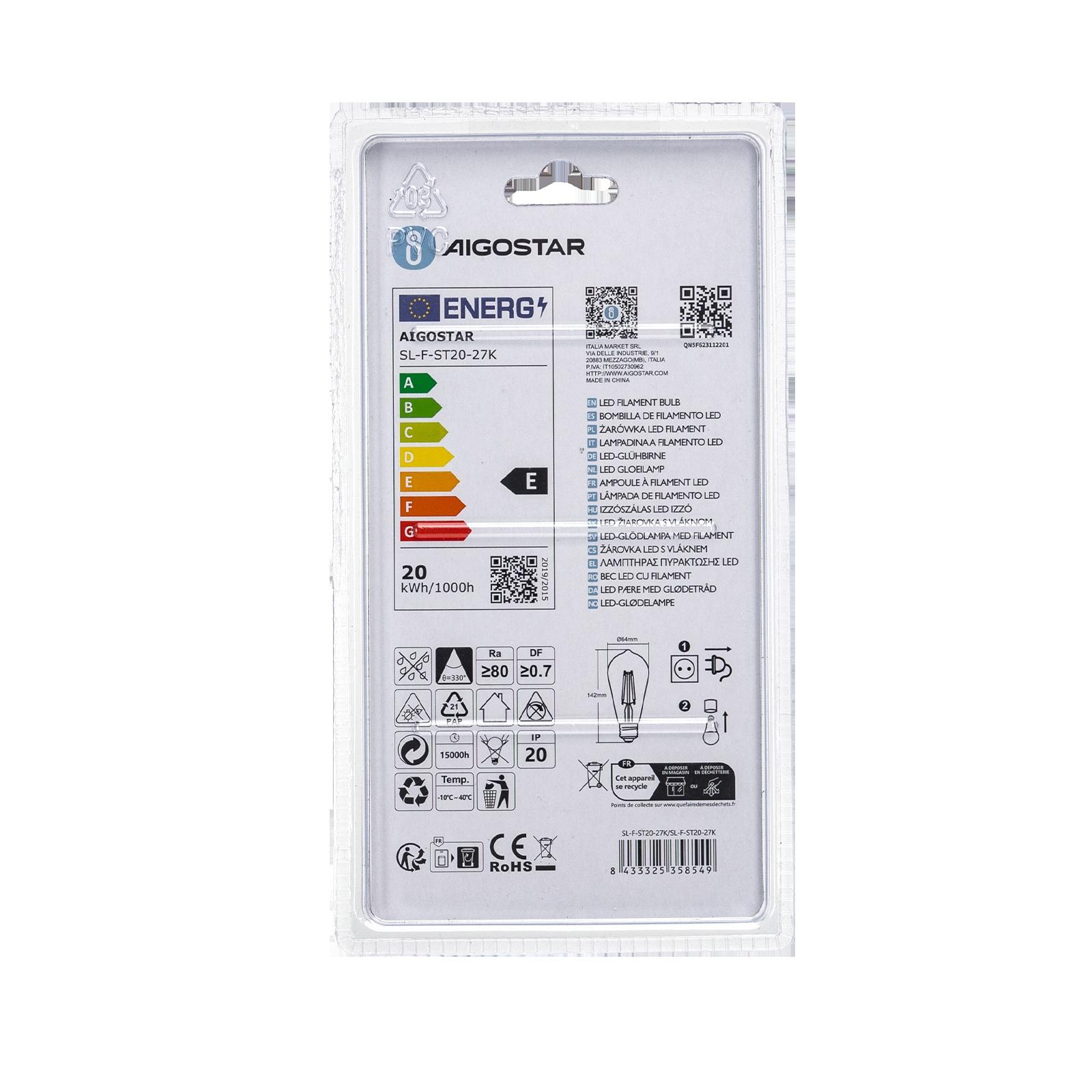 LED Filament Bulb (Clear) ST64 E27 20W