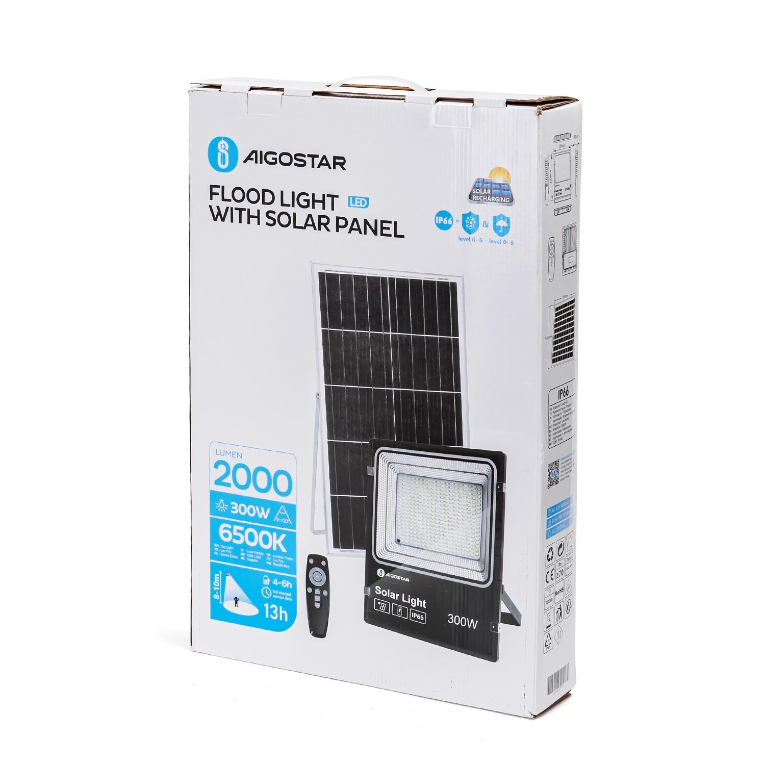 Naświetlacz solarny LED z panelem słonecznym 300W 3000lm 6500K IP66