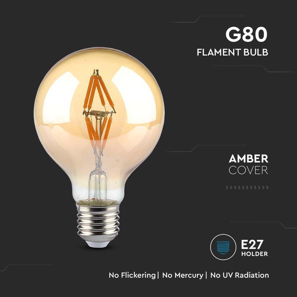 VT-2004 4W G80 LED FILAMENT BULB AMBER GLASS 2200K E27