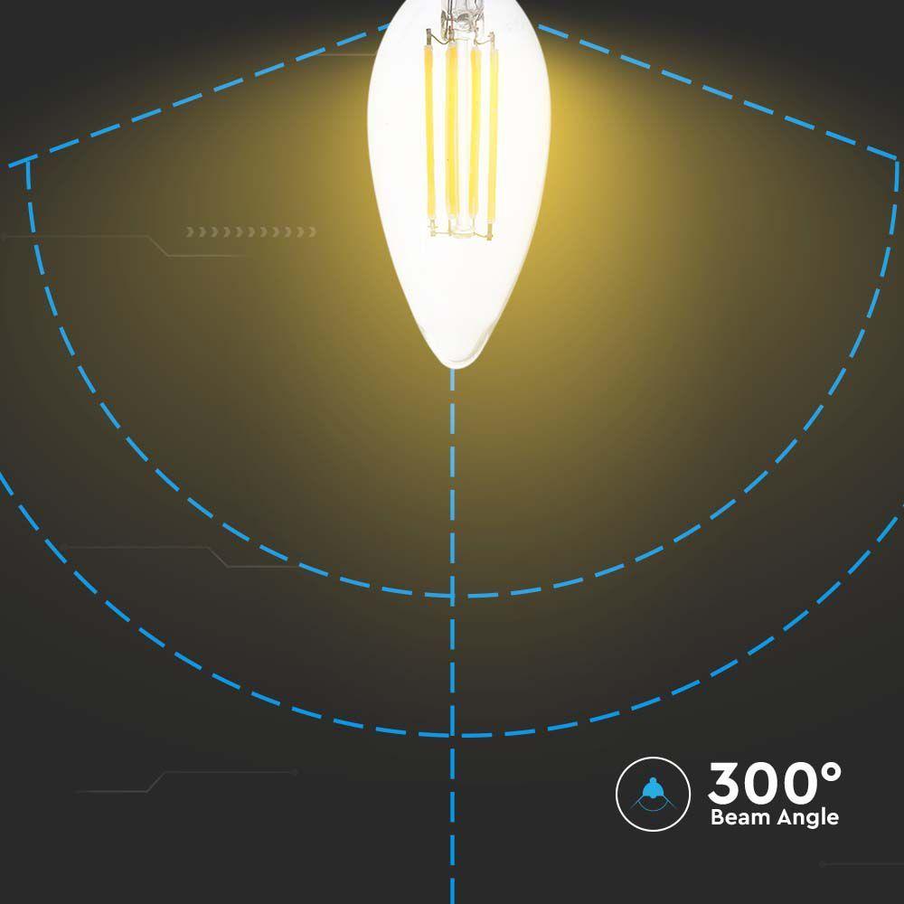 6W C35 Filament, Klosz Transparentny/ Barwa:6500K, Trzonek: E14, Skuteczność: 130lm/W, VTAC, SKU 212850