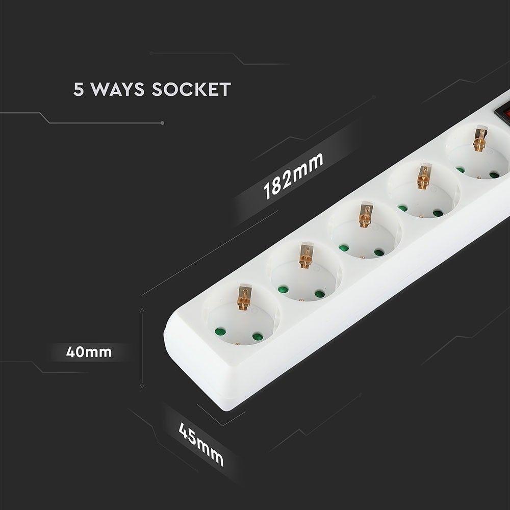 Przedłużacz mieszkaniowy z wyłącznikiem 5 GN., 3x1.5 G. X 5M, Biały, VTAC, SKU 8767