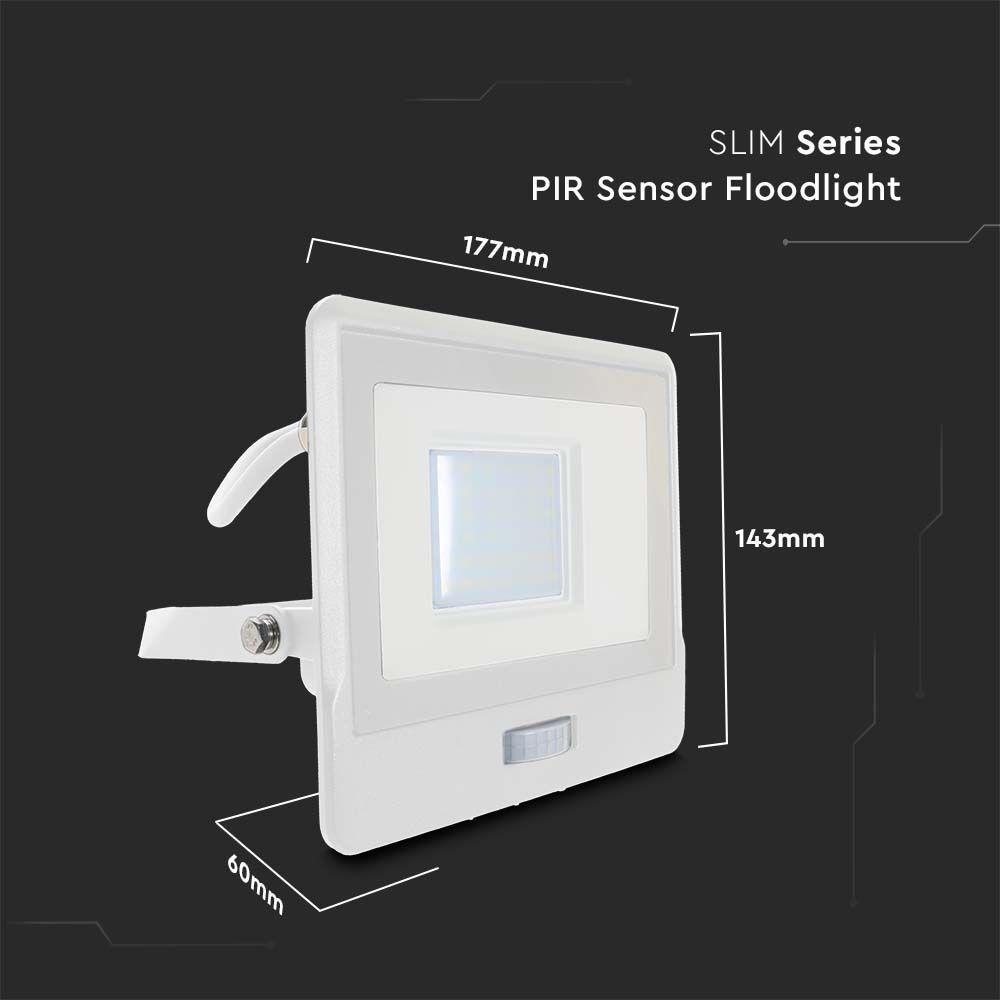 VT-138S-1 30W PIR SENSOR FLOODLIGHT SAMSUNG CHIP & 1M CABLE 4000K WHITE BODY