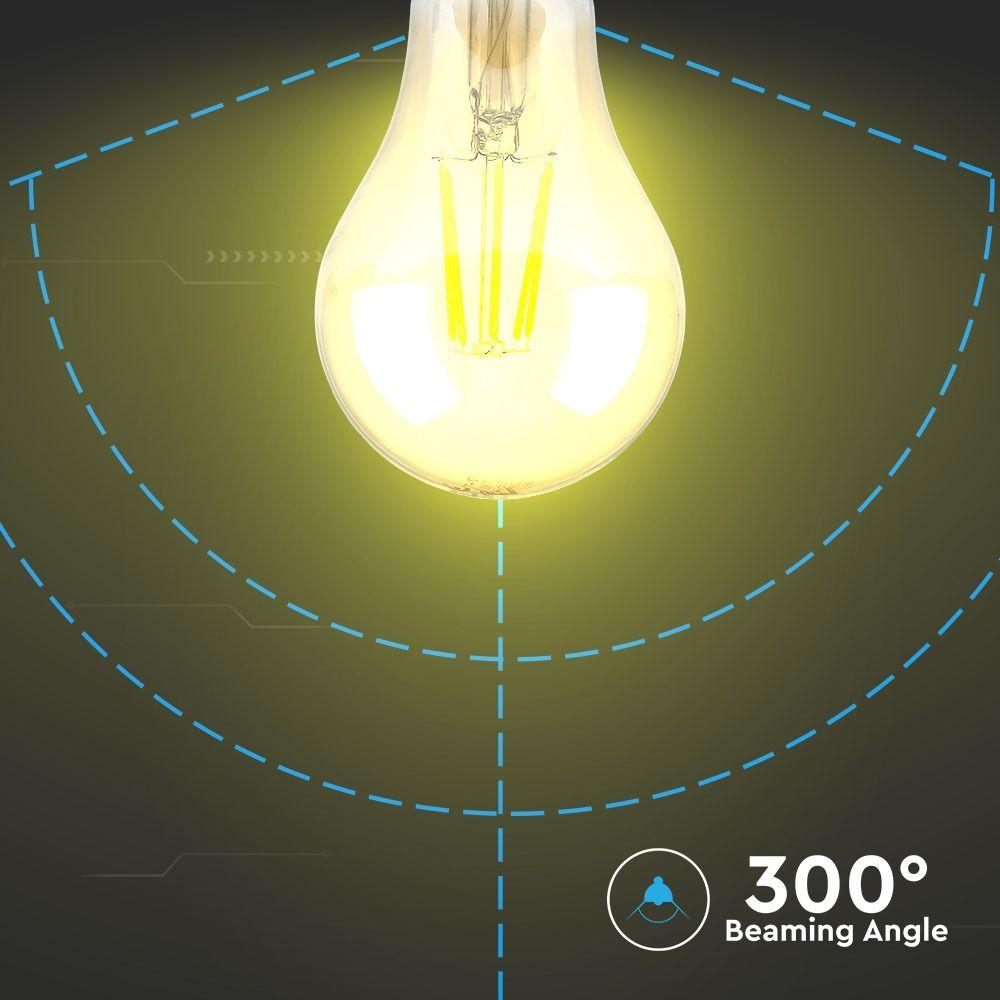 4W A60 Żarówka LED Filament, Klosz: Bursztynowy, Barwa:2200K, Trzonek:E27, VTAC, SKU 4498