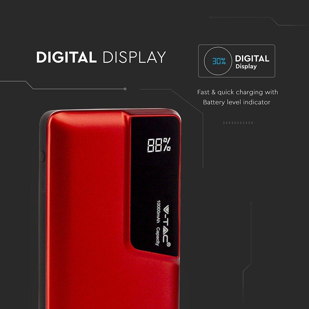 VT-3511 10000mah POWER BANK WITH DIGITAL DISPLAY & USB TYPE-C-RED