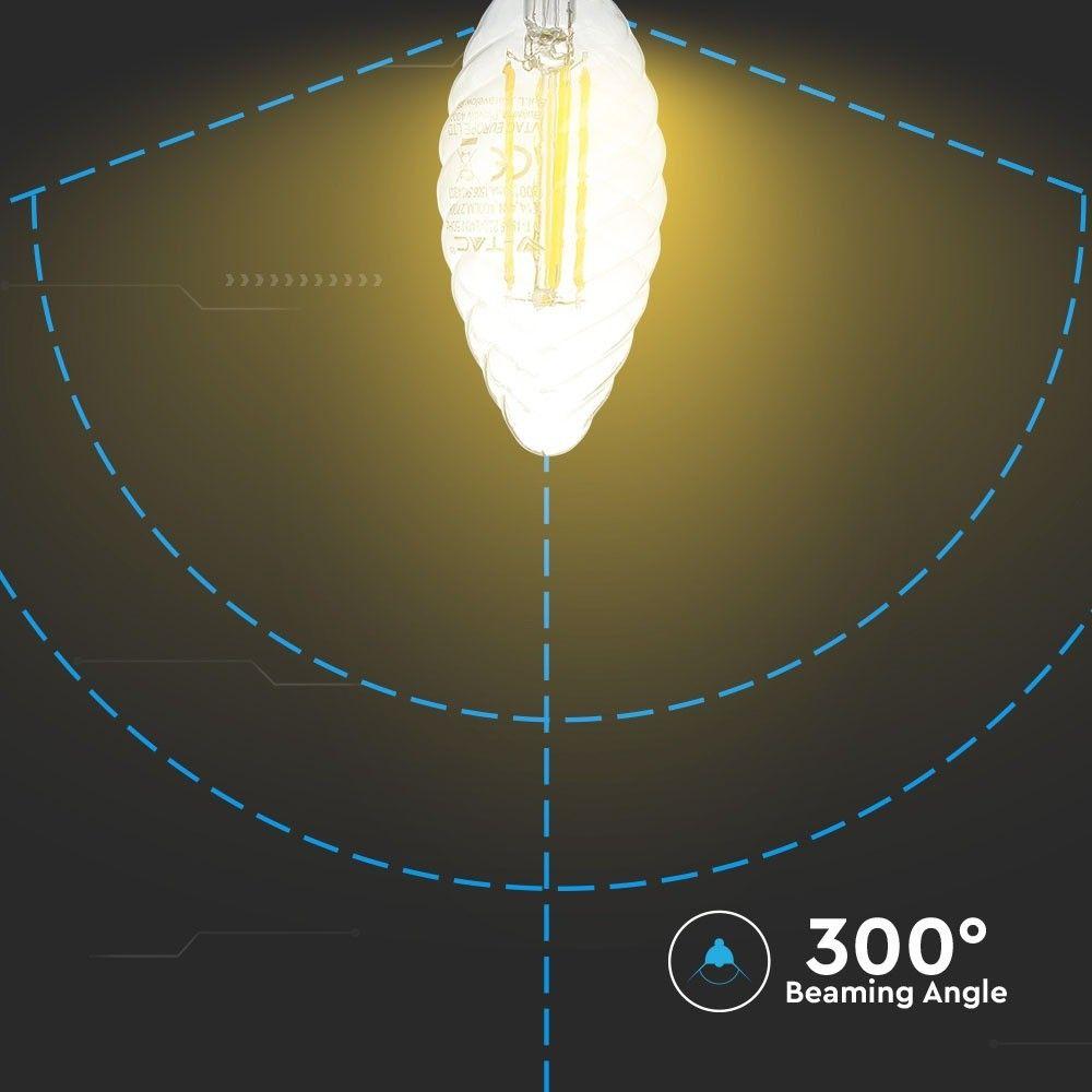 4W C35 Żarówka LED Filament Twist, Klosz Transparentny, Chip SAMSUNG, Barwa:2700K, Trzonek:E14, VTAC, SKU 279