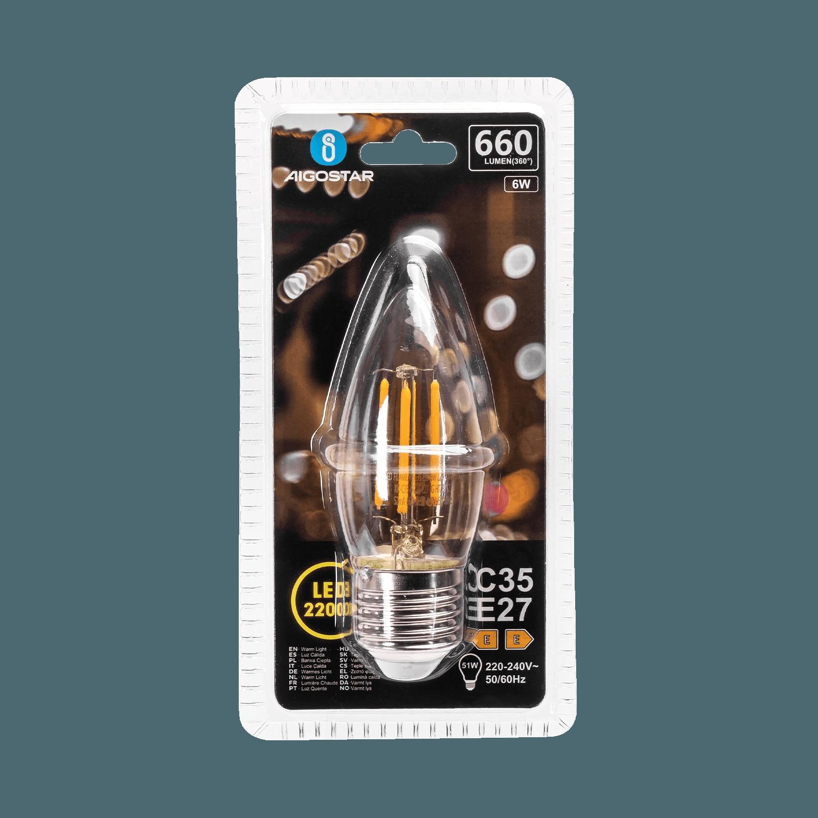 LED Filament Bulb (Amber) C35 E27 6W