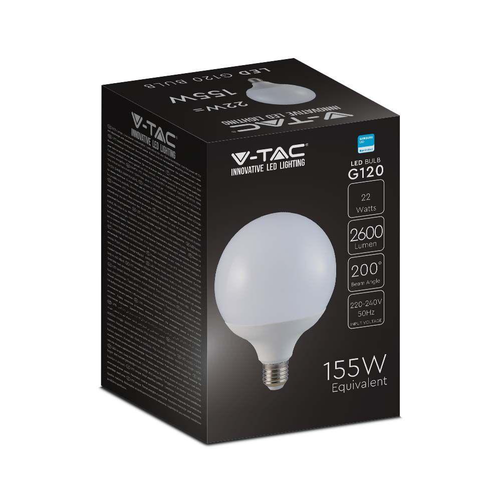 22W Żarówka LED G120, Chip SAMSUNG, Barwa:6500K, Skuteczność: 120lm/W, Trzonek:E27 , VTAC, SKU 2120023