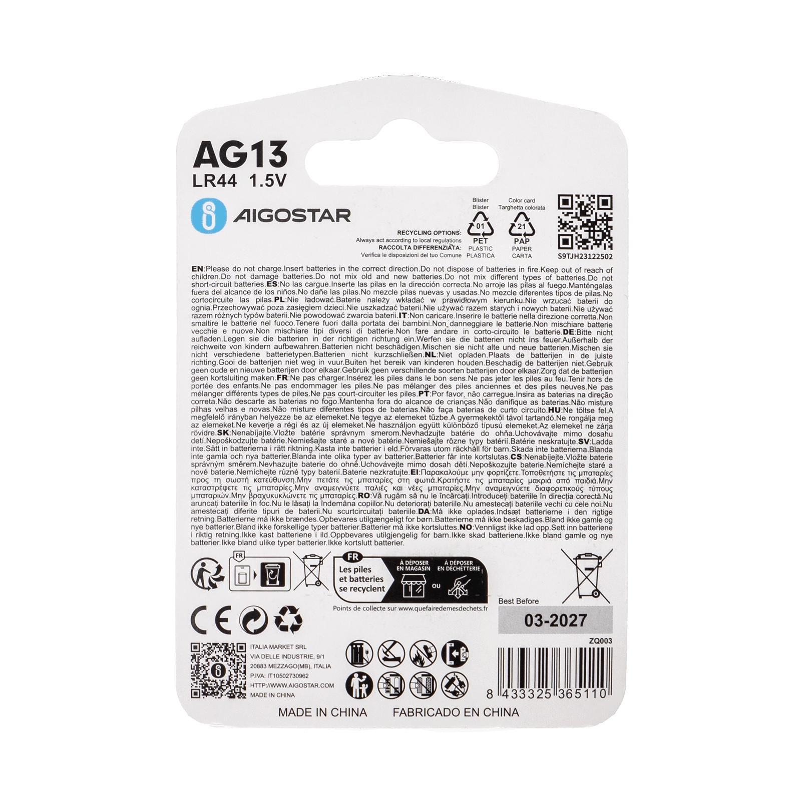 Coin cell batteries AG13/LR44 1.5V 4PCS