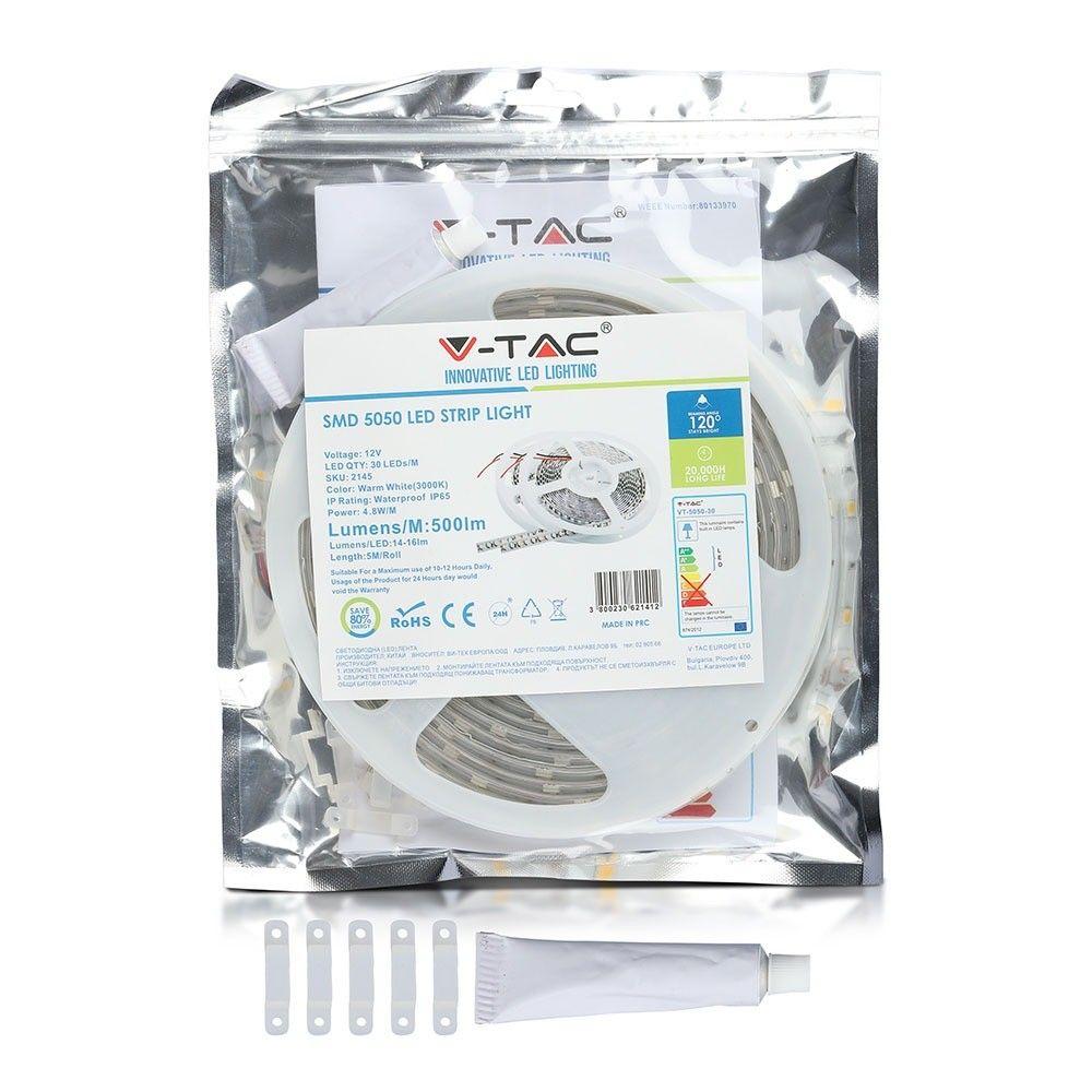 VT-5050-30 4.8W/M LED STRIP 3000K IP65 (5M/ROLL)(PRICE PER M)