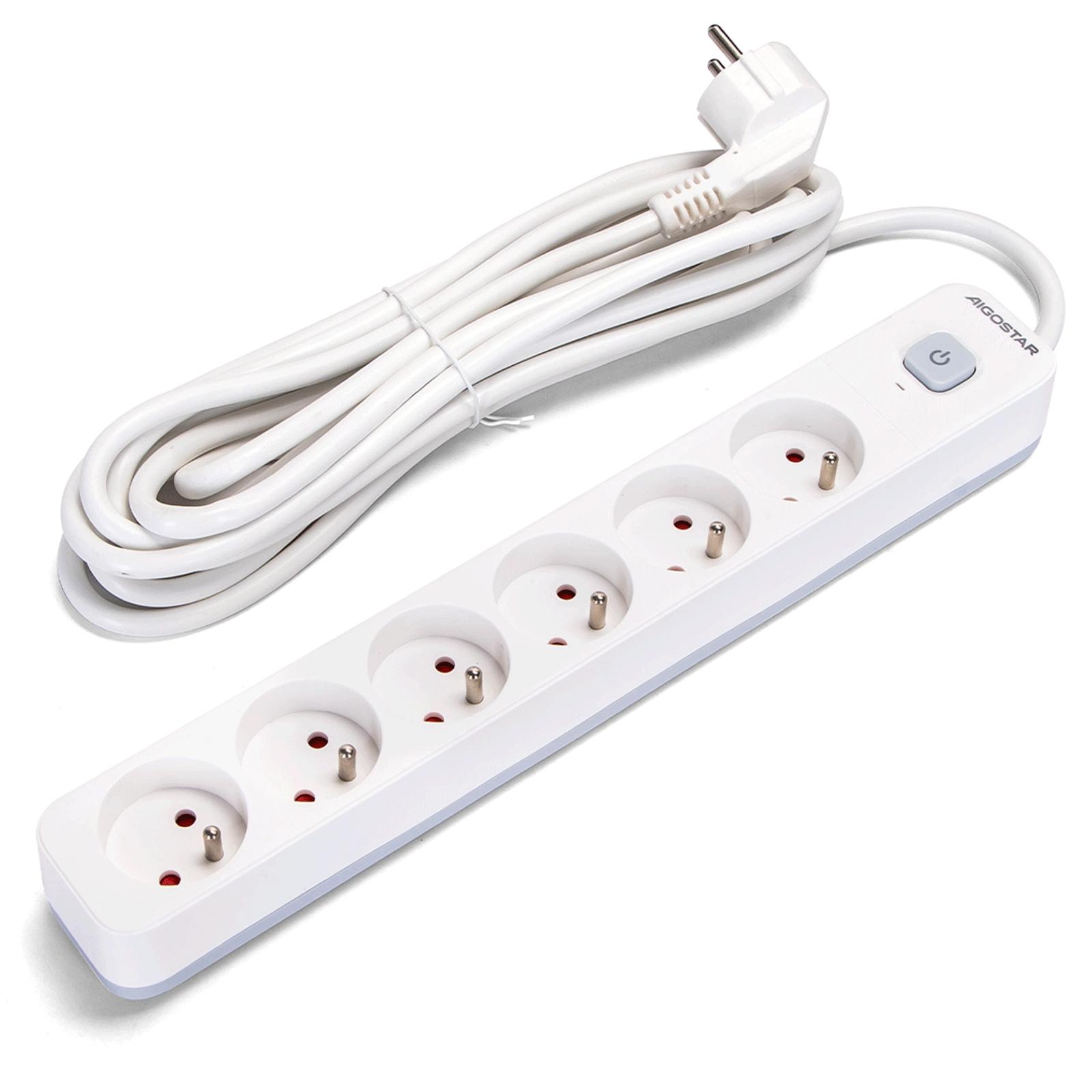 Power strips 6-way 5m H05VV-F 3G1.5m㎡ White and Gray