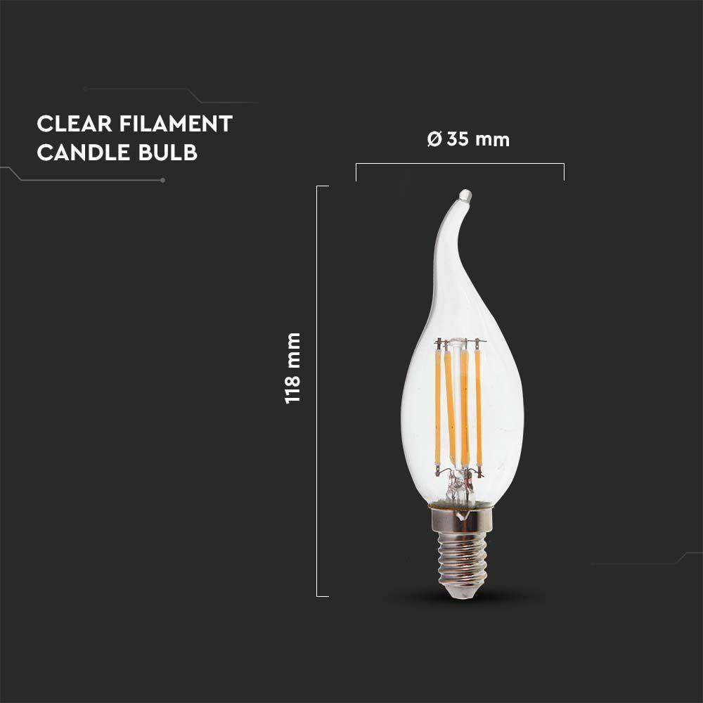 4W CF37 Żarówka LED Filament, Klosz Transparentny, Barwa:6500K, Trzonek:E14, VTAC, SKU 214430