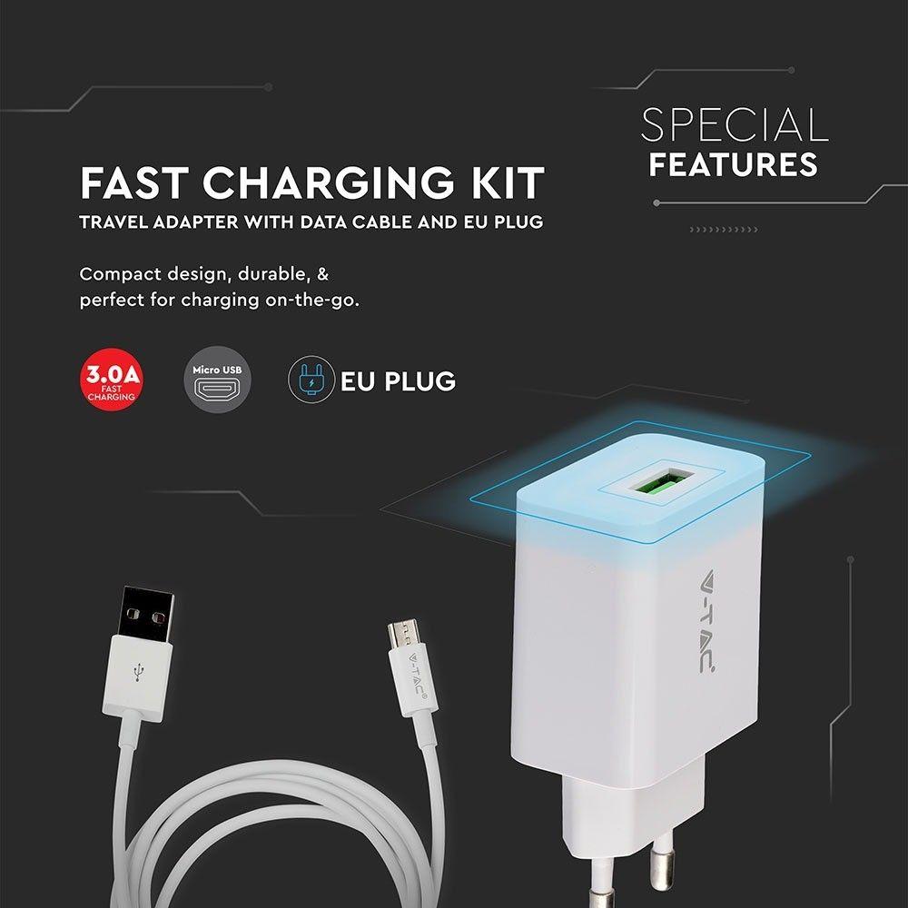 Ładowarka Sieciowa Mikro USB, DC:5V-3.0A, 9V-2.0A, 12V-1.5A, Biały, VTAC, SKU 8641