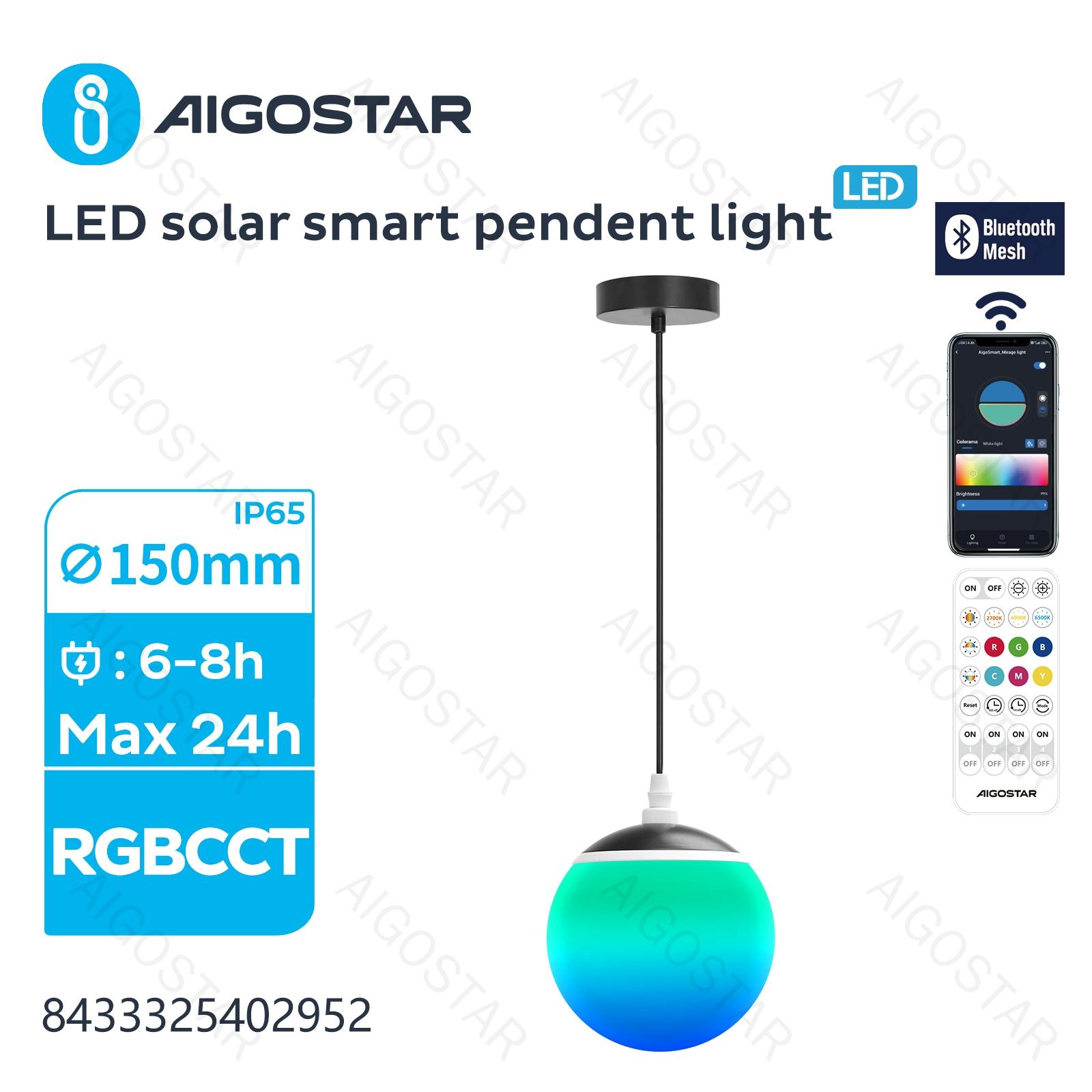 LED SOLAR SMART PENDANT LIGHT /BLUE TOOTH MESH/SPLIT/20W/RGBCCT/IP65/S∅150MM/COLORED BALL