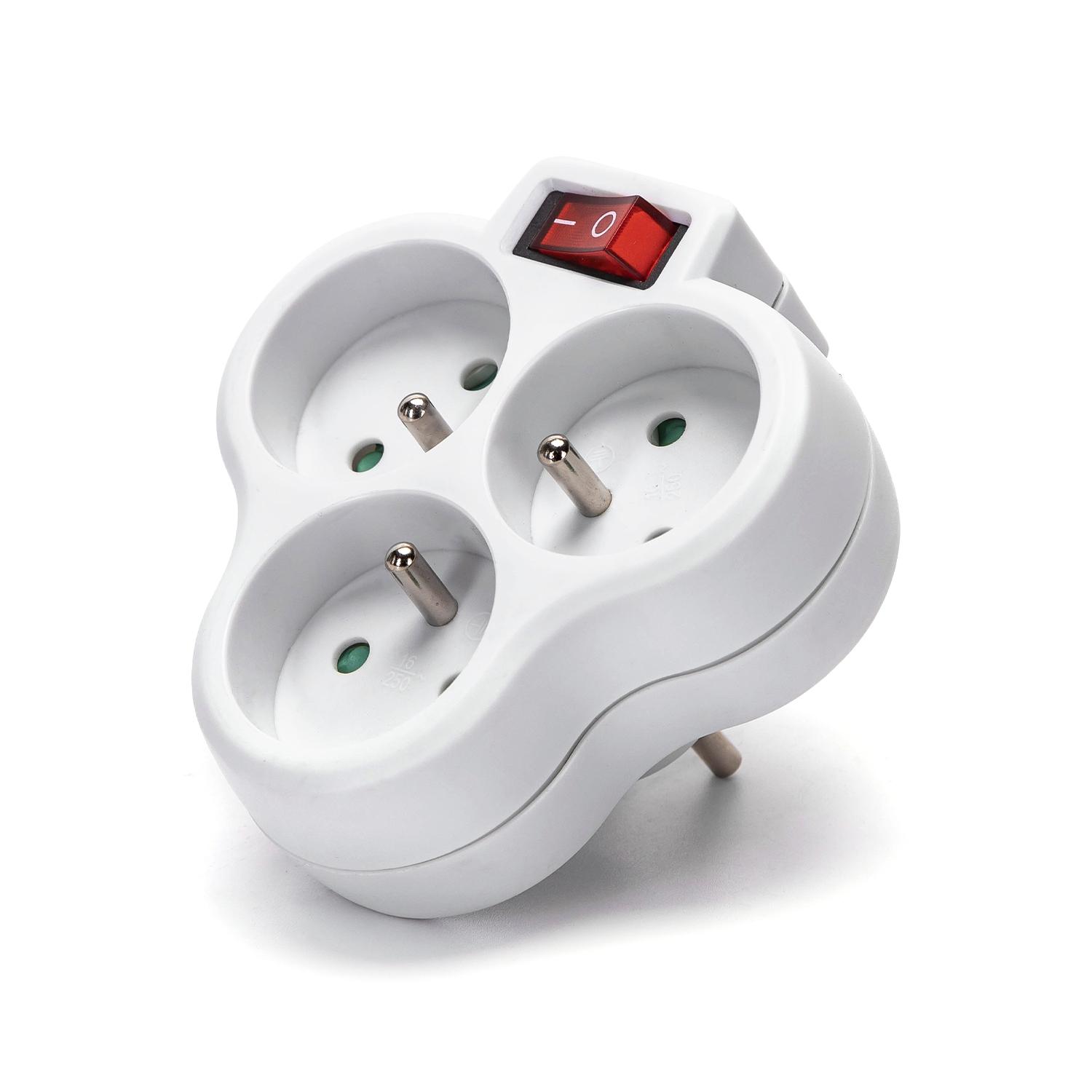 French 3-Way Adaptor (With Switch) 16A White