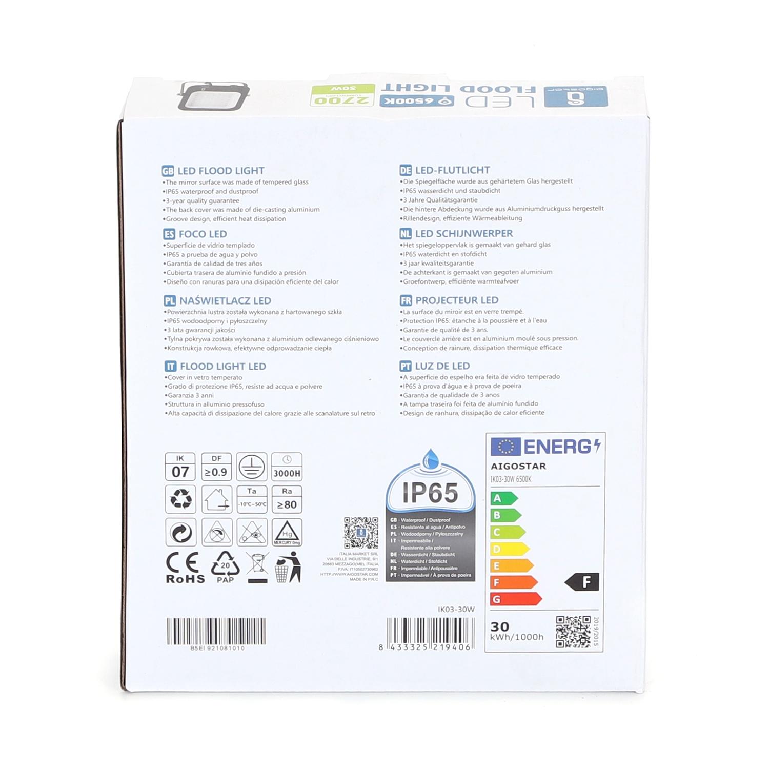 światło iluminacyjne LED 30W 2700lm 6500K IP65