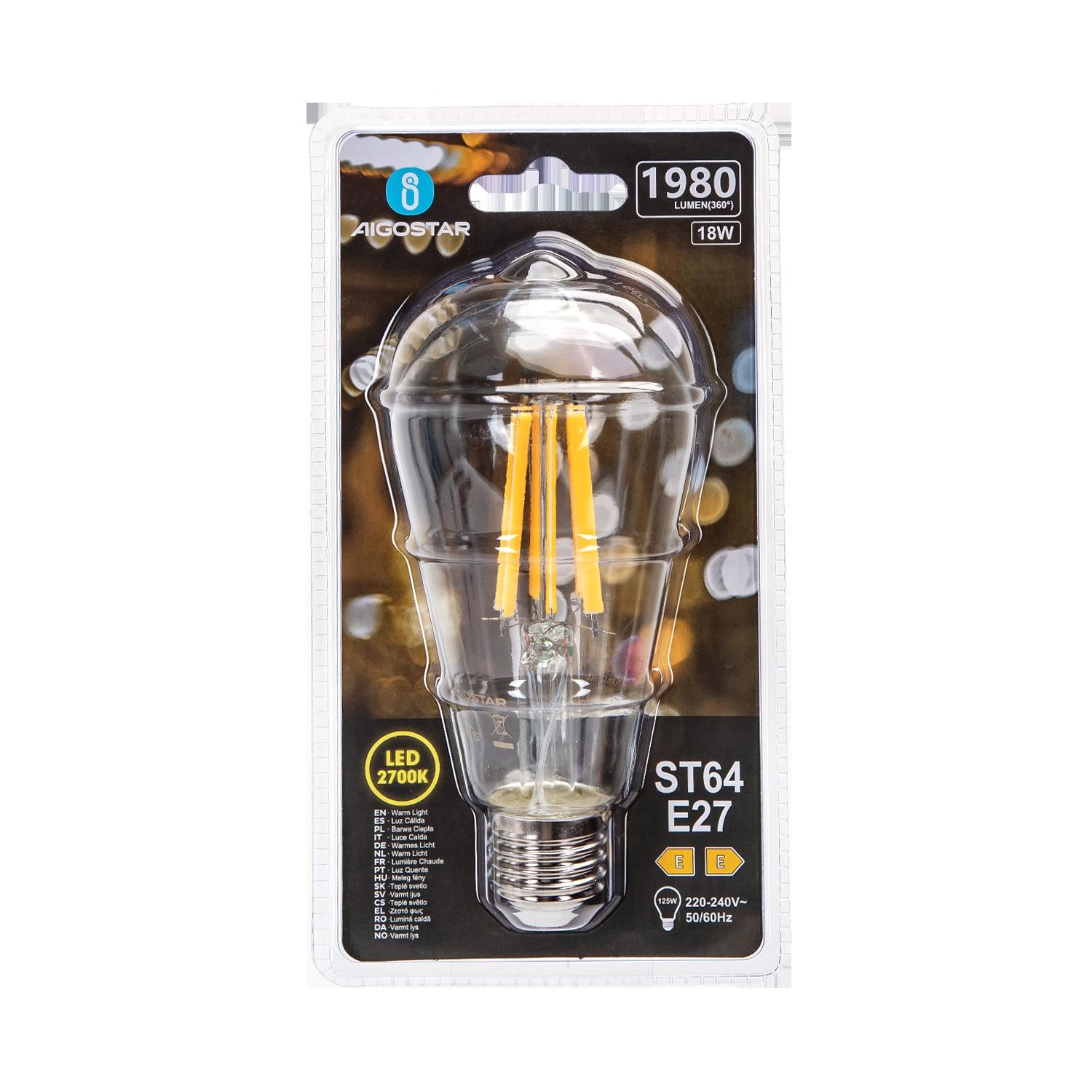 Żarówka LED Filament (Przezroczysta) ST64 E27 18W