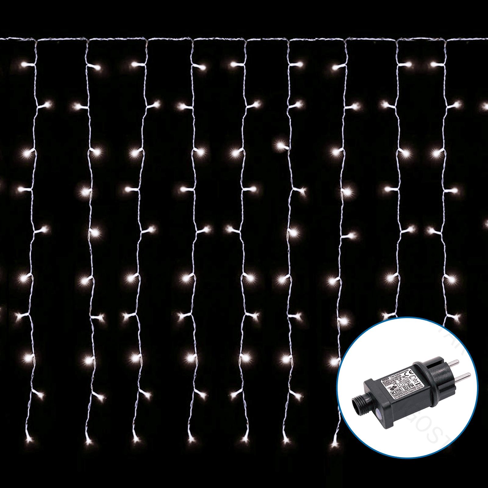 Low voltage connectable curtain (flush) flat string lights, cool white, 3m+3m*1m, 300LEDs, 30strips